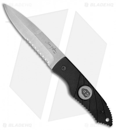 Hoffner Knives Hand Spear Fixed Blade Knife Black G-10 (4.875" Satin Serr)