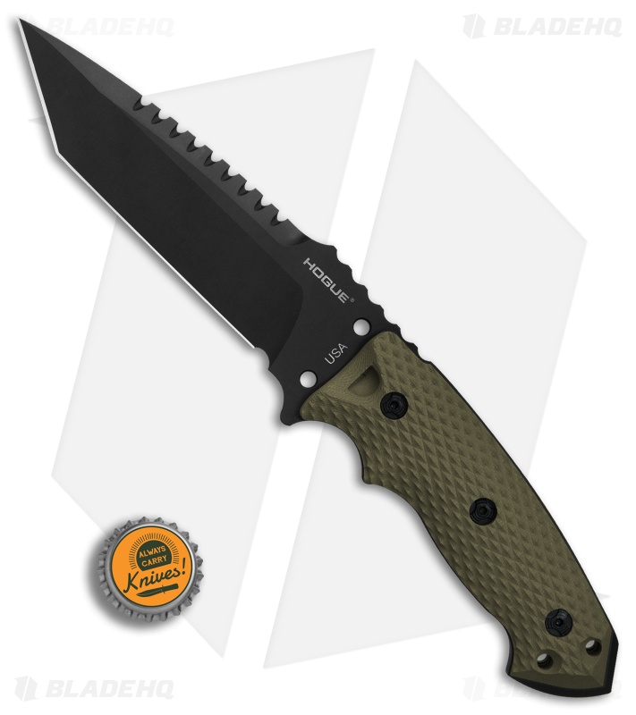 Hogue Knives EX-F01 Tactical Tanto Fixed Blade OD Green G-10 (5.5" Black) 35128