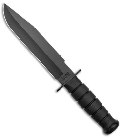 Ka-Bar Fighter Fixed Blade Knife Black Polymer w/ Sheath (8" Black Plain) 1269