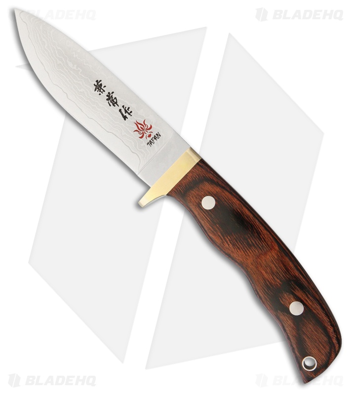 Kanetsune Subaru Fixed Blade Knife Mahogany (4" Damascus) KB-551