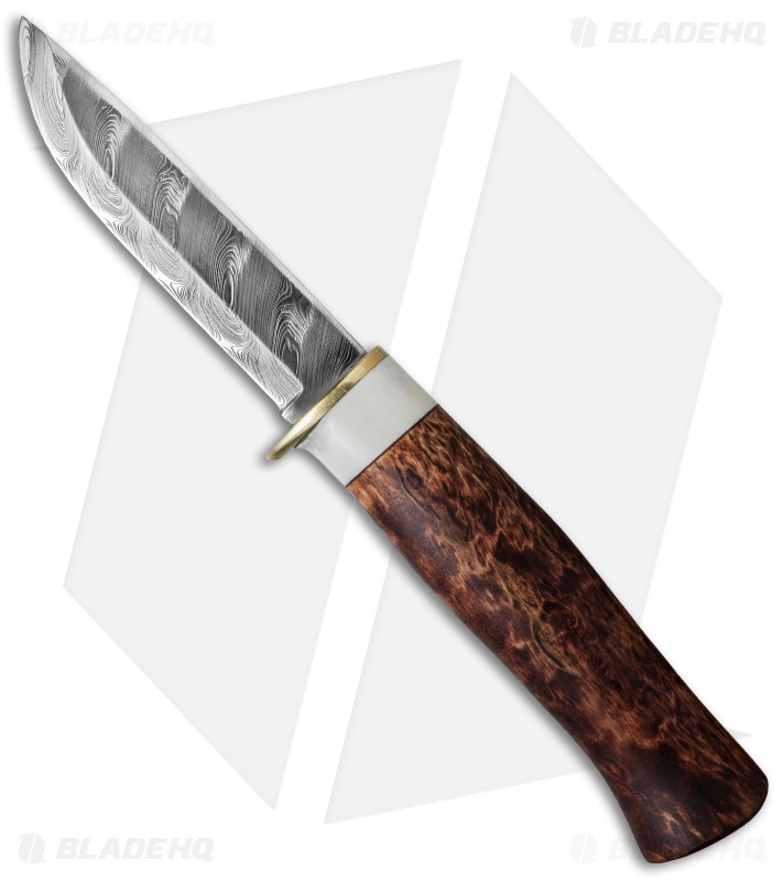 Karesuando Kniven Beaver Fixed Blade Knife Curly Birch (3.875" Damascus)