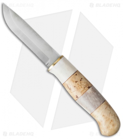 Karesuando Kniven Willow Grouse Fixed Blade Knife Curly Birch/Horn (3.87" Satin)