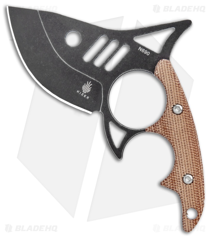 Kizer Shark Tooth Fixed Blade Knife Brown Micarta Blade HQ