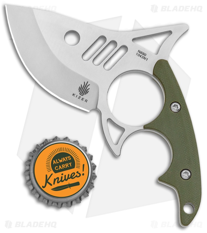 Kizer Shark Tooth Fixed Blade Knife Green G-10 (2.5" Satin) 1043N1