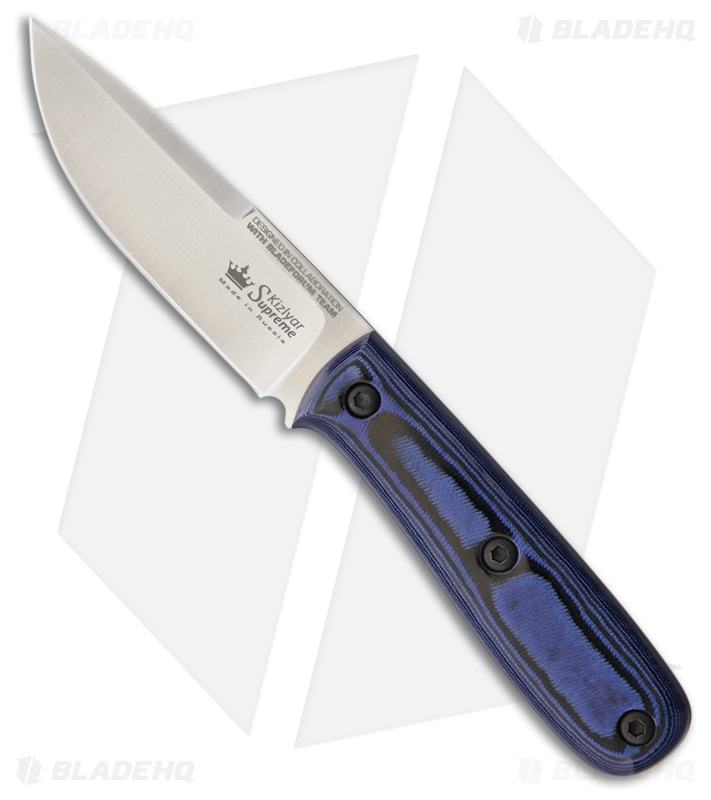 Kizlyar Supreme Colada Fixed Blade Knife Blue/Black Micarta (3.875" Satin)