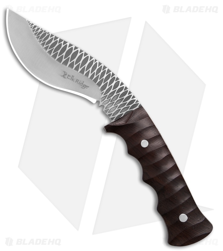 Elk Ridge Fixed Blade Brown Finger Grooved Wood (4.75" Satin)