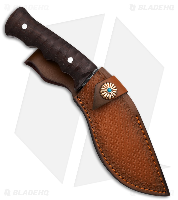 Elk Ridge Fixed Blade Brown Finger Grooved Wood (4.75" Satin)