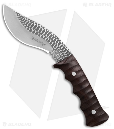 Elk Ridge Fixed Blade Brown Finger Grooved Wood (4.75" Satin)