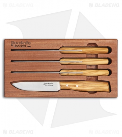 LionSteel 4-Piece Steak Knife Set Olive Wood (4.125" Satin) 9001S UL