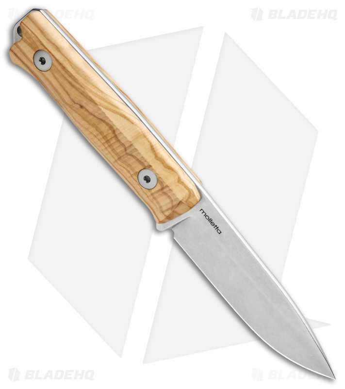 LionSteel Bushcraft B-40 Fixed Blade Camping Knife Olive Wood (4" Stonewash)