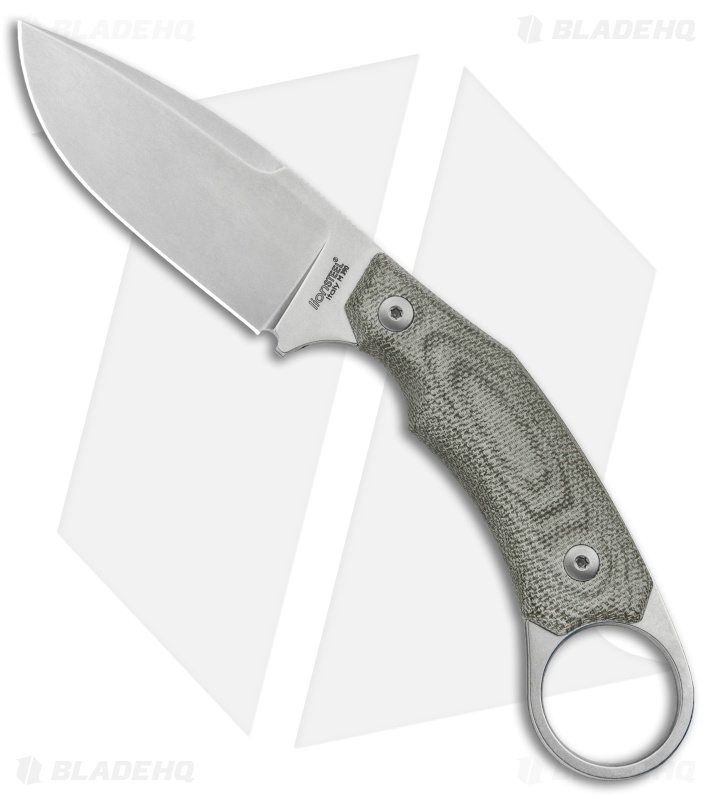 LionSteel H2 Drop Point Fixed Blade Knife Green Micarta (3.25" Stonewash)