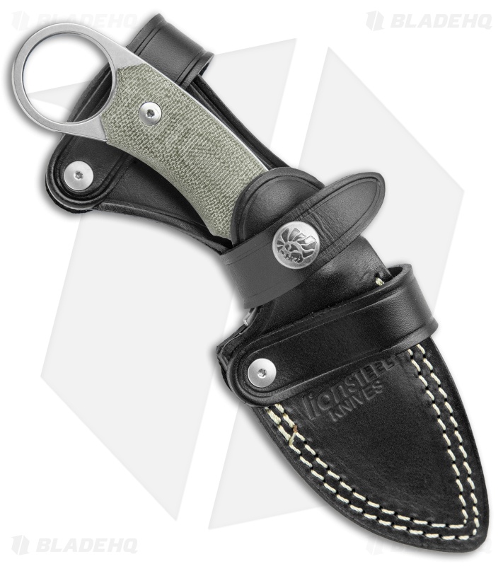 LionSteel H2 Drop Point Fixed Blade Knife Green Micarta (3.25" Stonewash)