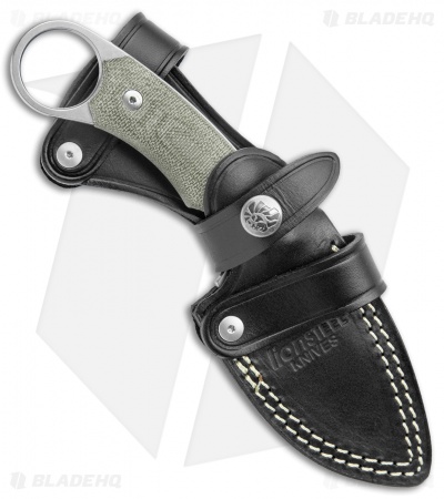 LionSteel H2 Drop Point Fixed Blade Knife Green Micarta (3.25" Stonewash)