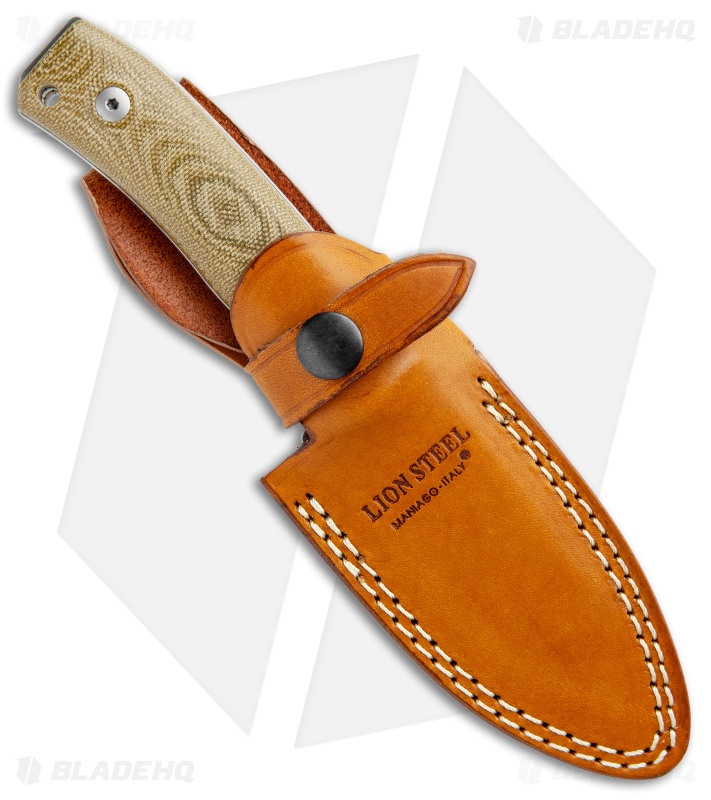 LionSteel M4 Fixed Blade Knife Green Micarta (3.75" Satin M390)