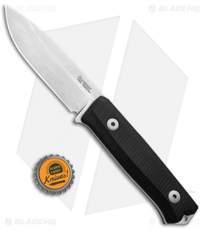 LionSteel Bushcraft B-40 Fixed Blade Camping Knife Black G-10 (4" Stonewash)