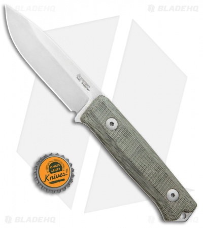 LionSteel Bushcraft B-40 Fixed Blade Camping Knife Green Micarta (4" Stonewash)
