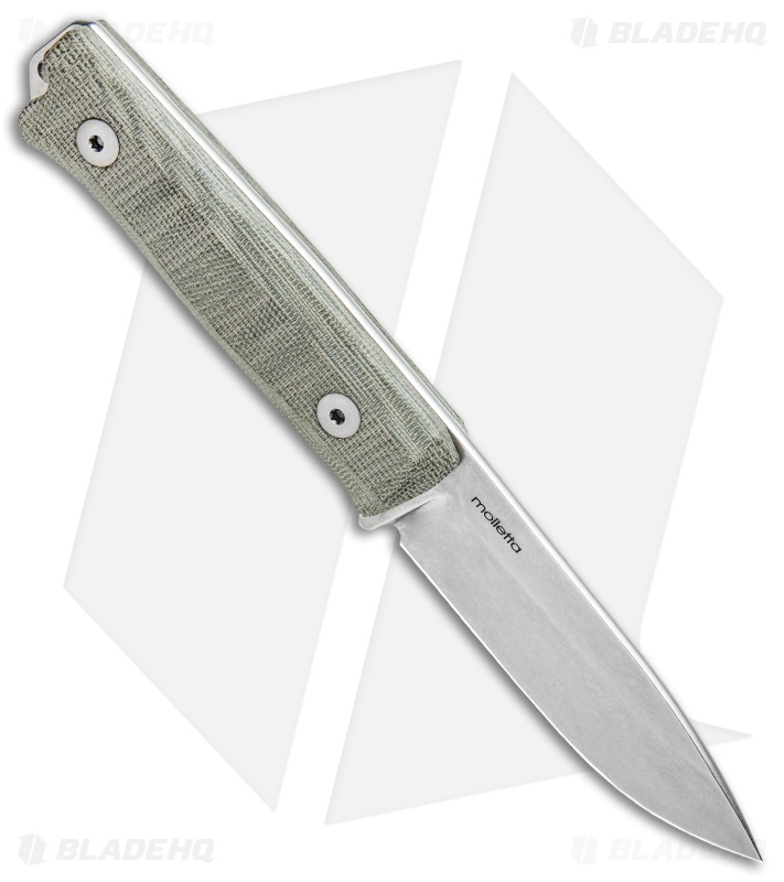 LionSteel Bushcraft B-40 Fixed Blade Camping Knife Green Micarta (4" Stonewash)
