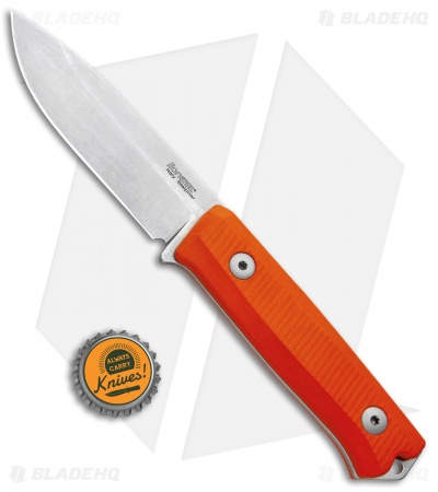 LionSteel Bushcraft B-40 Fixed Blade Camping Knife Orange G-10 (4" Stonewash)