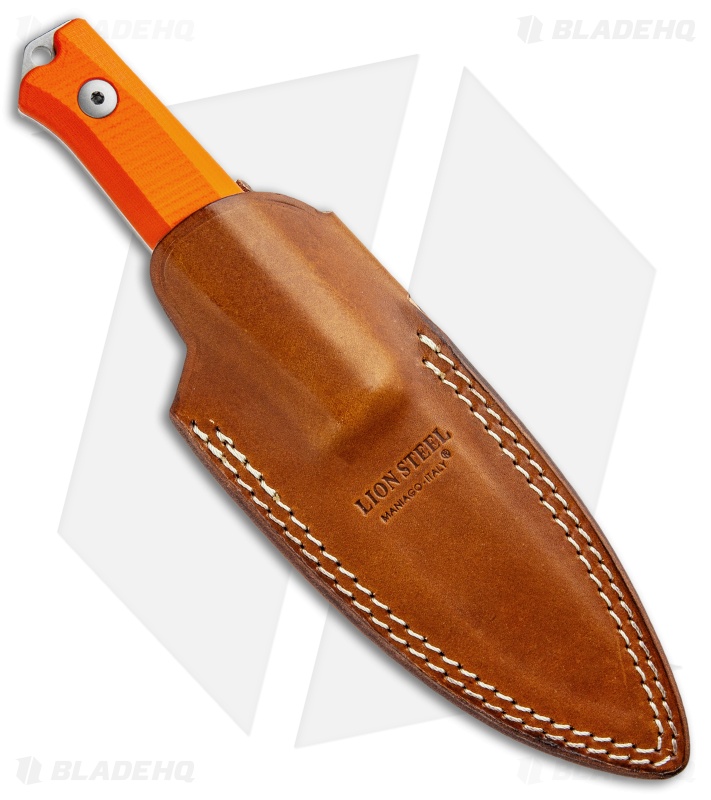 LionSteel Bushcraft B-40 Fixed Blade Camping Knife Orange G-10 (4" Stonewash)