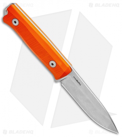 LionSteel Bushcraft B-40 Fixed Blade Camping Knife Orange G-10 (4" Stonewash)