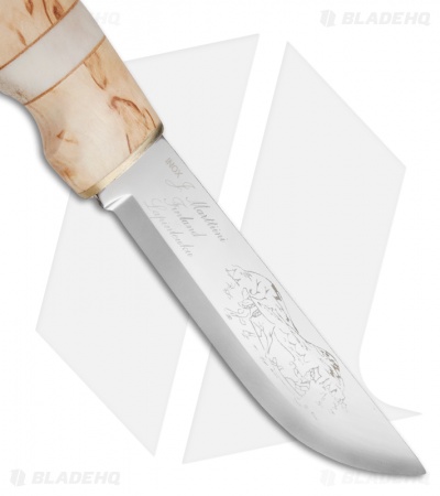 Marttiini Lapp Knife Fixed Blade Knife Antler/Curly Birch (4.375" Mirror)