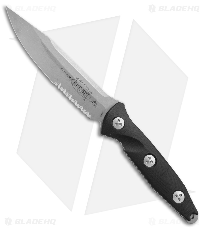 Microtech Socom Alpha Fixed Blade Knife Black G-10 (5" Apocalyptic Serr) 