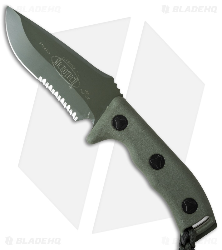 Microtech Currahee Drop Point Knife Fixed Blade (4.5" Green Serr Elmax) 102-2GR