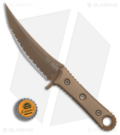 Microtech Borka SBK Fixed Blade Knife Tan G-10 (5" Tan PVD Full Serr) 200-3PVDTN