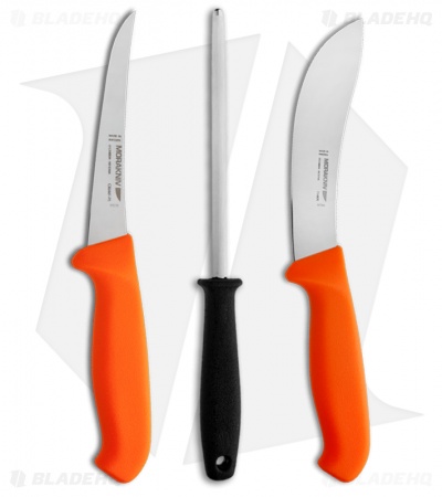 Morakniv Hunting Set 3000 Orange Fixed Blade Knives & Sharpener 