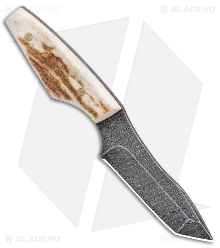 Olamic Cutlery Clip Tanto Neck Knife Stag (3" Damascus)