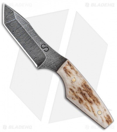 Olamic Cutlery Clip Tanto Neck Knife Stag (3" Damascus)