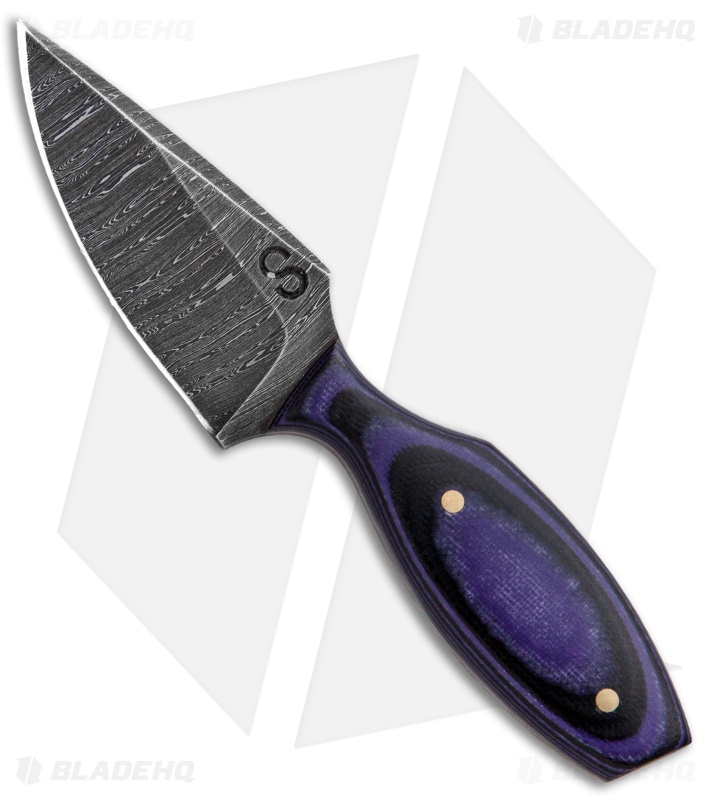 Olamic Cutlery Custom Fixed Blade Knife Purple/Black Micarta (2.6" Damascus)