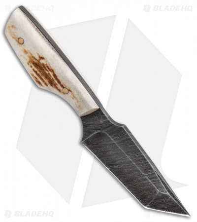 Olamic Cutlery Custom Tanto Fixed Blade Neck Knife Stag (3" Damascus)