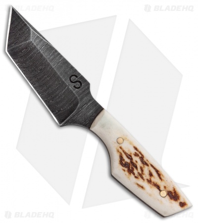 Olamic Cutlery Custom Tanto Fixed Blade Neck Knife Stag (3" Damascus)