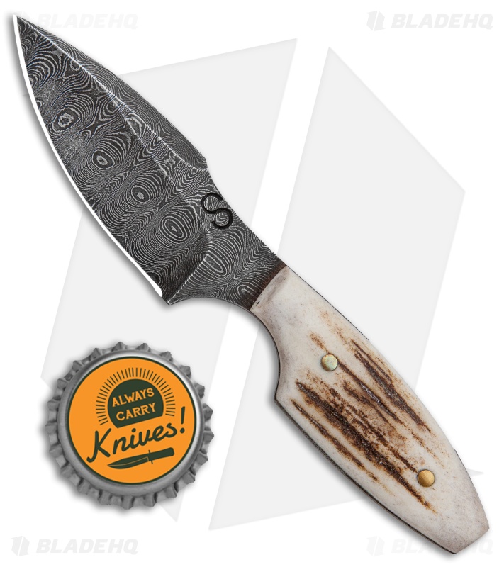 Olamic Cutlery Harpoon Slim Neck Knife Stag (3" Damascus)