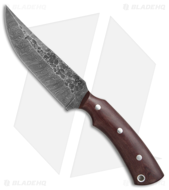Olamic Cutlery Kovda Fixed Blade Knife Maroon Micarta (5.375" Damascus) #4307