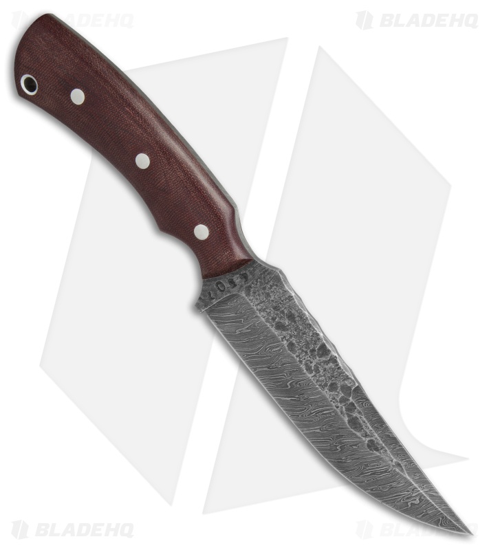 Olamic Cutlery Kovda Fixed Blade Knife Maroon Micarta (5.375" Damascus) #4307