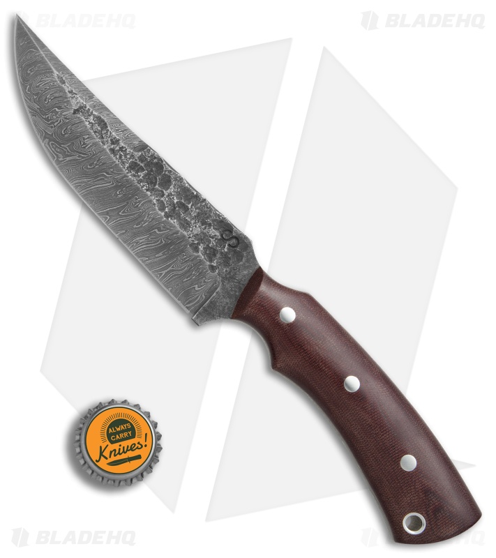 Olamic Cutlery Kovda Fixed Blade Knife Maroon Micarta (5.375" Damascus) #4307