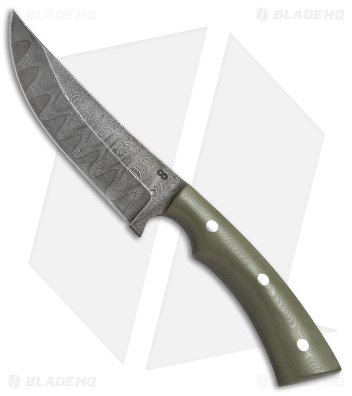 Olamic Cutlery Nero Fixed Blade Knife OD Green G-10 (4.75" Damascus) 4104