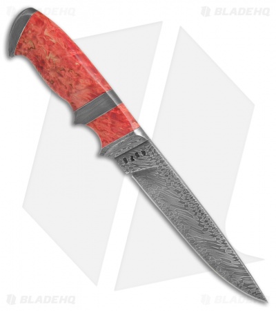 Olamic Cutlery Suna Fixed Blade Knife Red Karelian Birch (5.375" Damascus) #4378