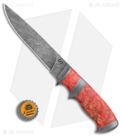 Olamic Cutlery Suna Fixed Blade Knife Red Karelian Birch (5.375" Damascus) #4378