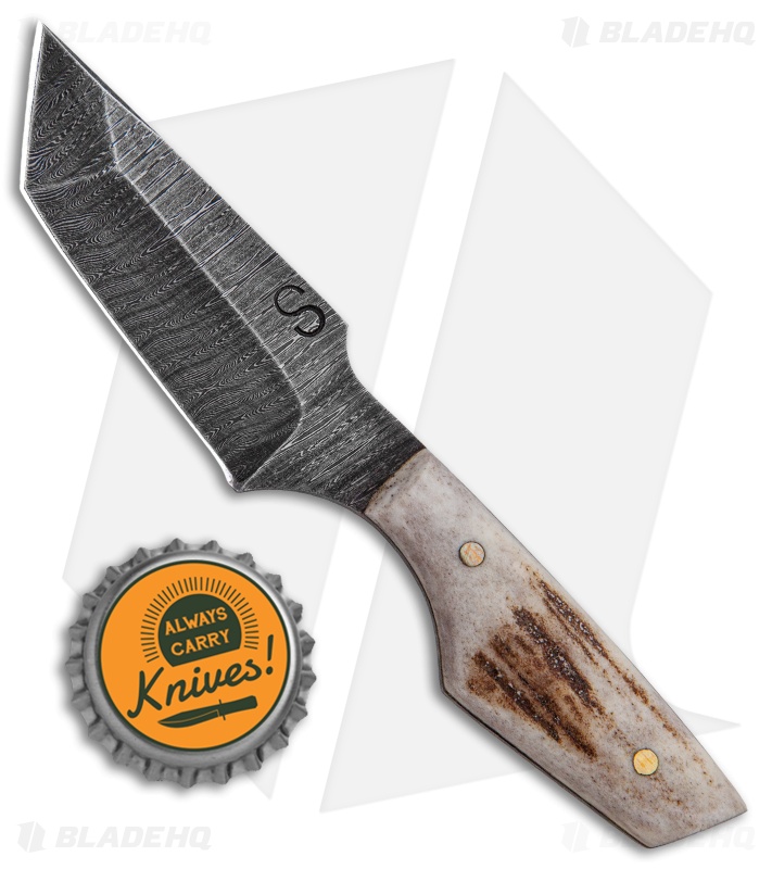 Olamic Cutlery Tanto Neck Knife Stag (3" Damascus)