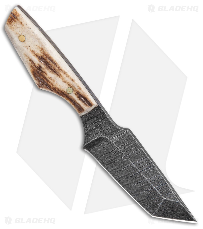 Olamic Cutlery Tanto Neck Knife Stag (3" Damascus)