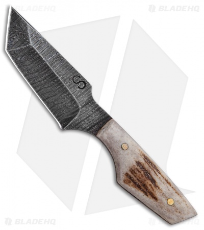Olamic Cutlery Tanto Neck Knife Stag (3" Damascus)
