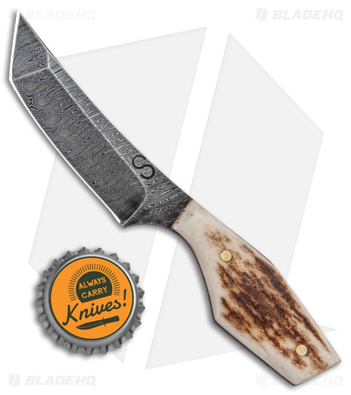 Olamic Cutlery Tanto Slim Neck Knife Stag (3" Damascus)