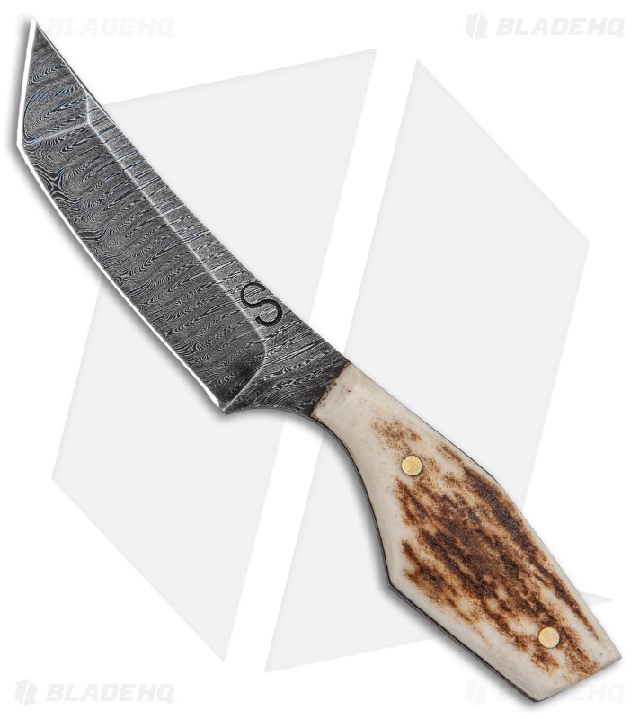 Olamic Cutlery Tanto Slim Neck Knife Stag (3" Damascus)