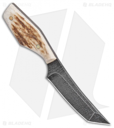 Olamic Cutlery Tanto Slim Neck Knife Stag (3" Damascus)