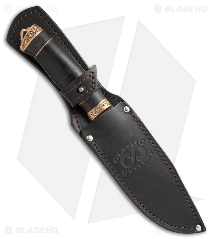 Olamic Voykar HT Fixed Blade Knife Stacked Leather/Bronze (5.8"  Damascus)