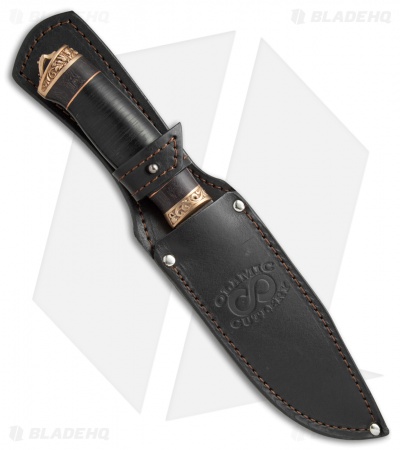 Olamic Voykar HT Fixed Blade Knife Stacked Leather/Bronze (5.8"  Damascus)