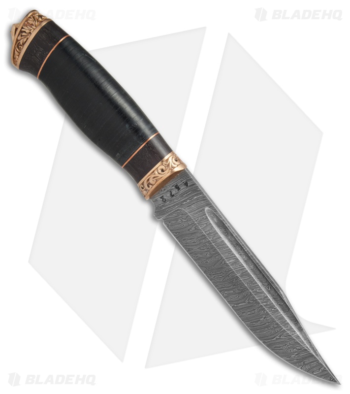 Olamic Voykar HT Fixed Blade Knife Stacked Leather/Bronze (5.8"  Damascus)